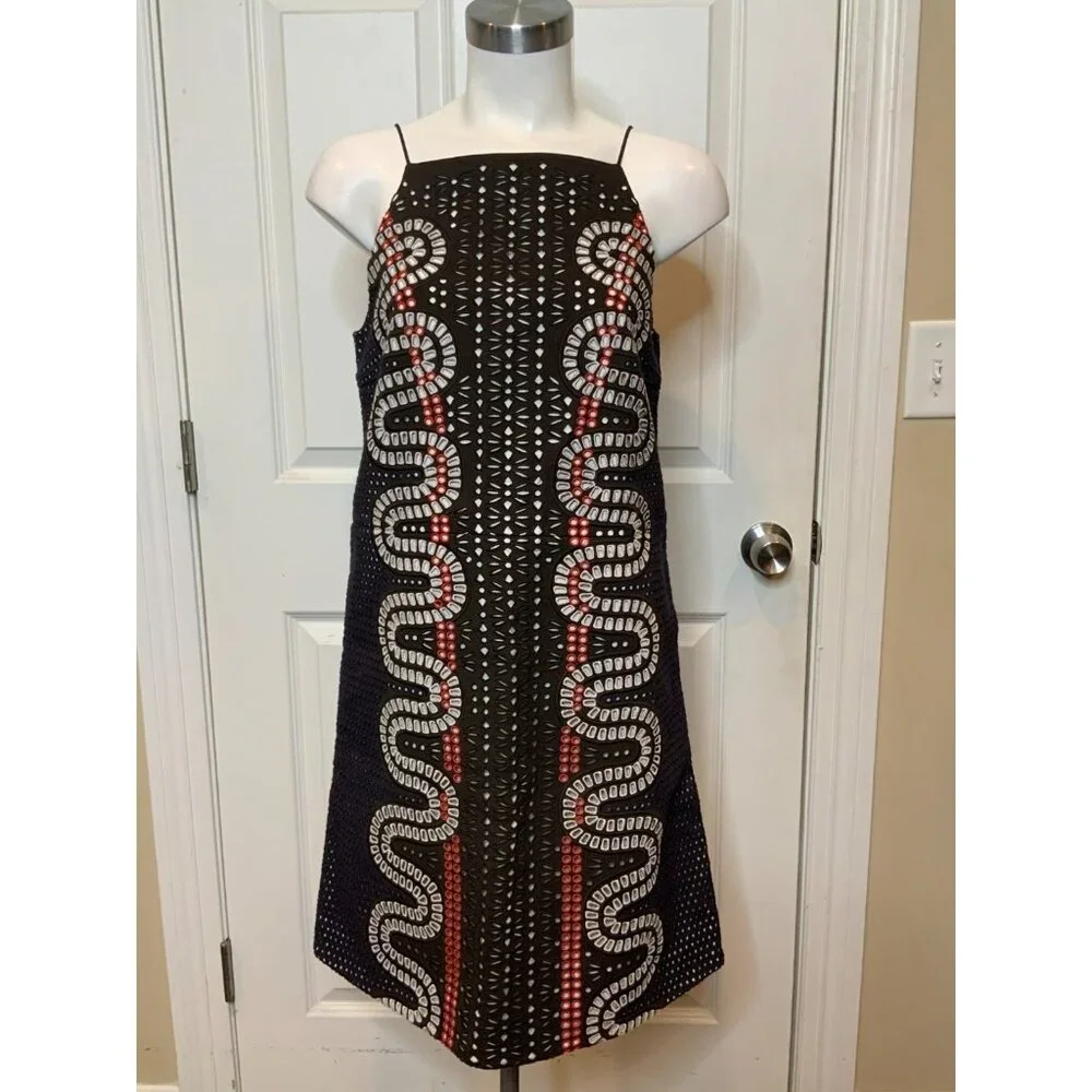 Tory Burch Runway Black Eyelet Embroidered Pencil Dress NWT $1,295, Size 6